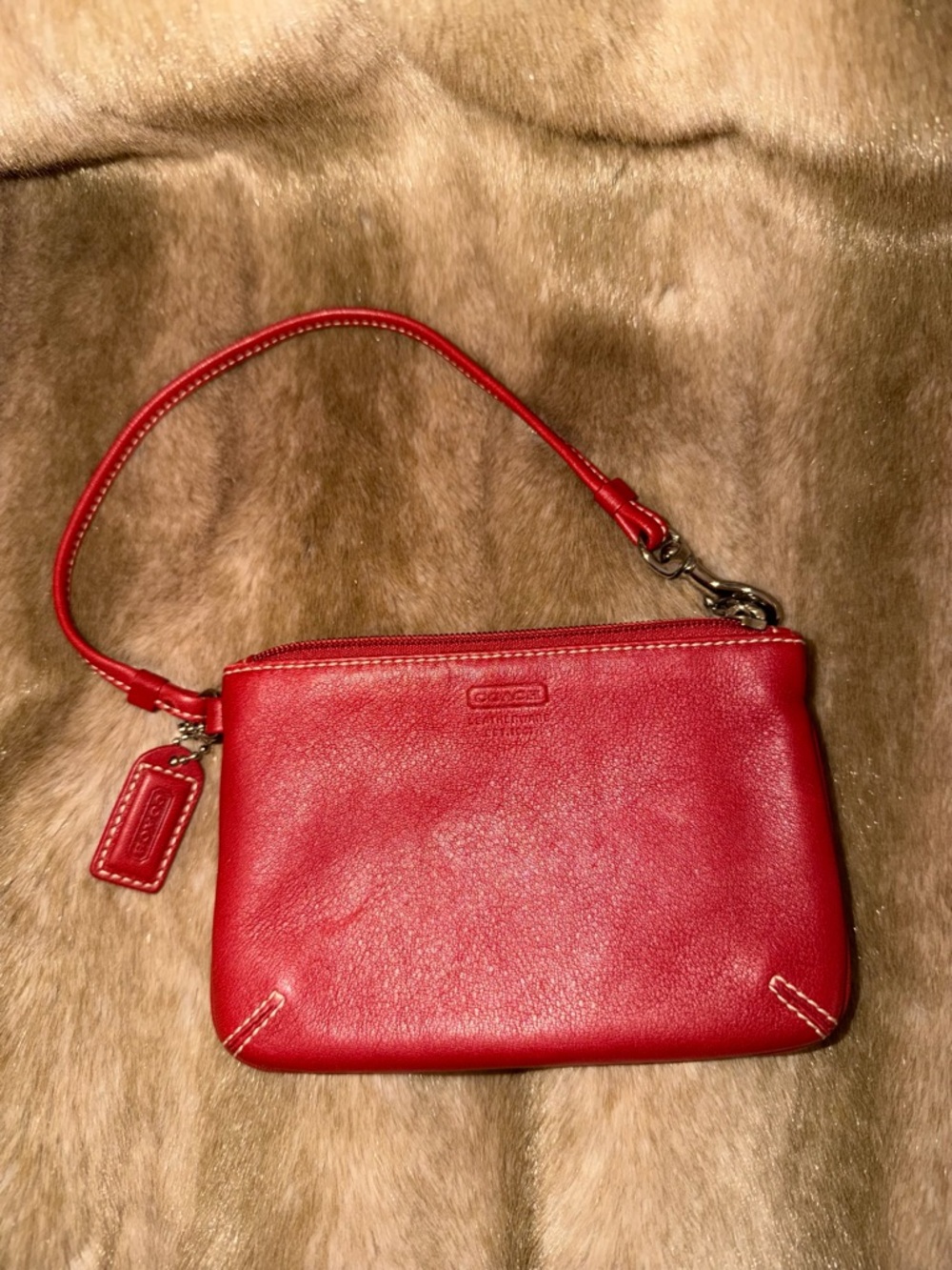 Coach Red Leather Wristlet with Detachable Strap